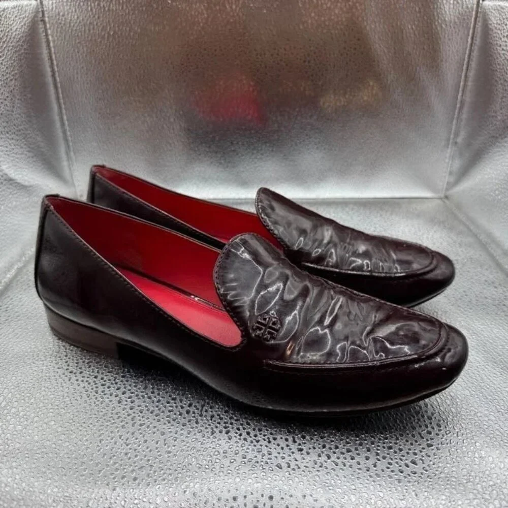 Size 8M - Tory Burch Womens Black Patent Leather Slip On Classic Ballet‎ Loafers